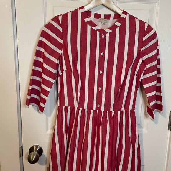 Cremieux red & white striped 3/4 length sleeves dress sz 2 - Picture 2 of 13